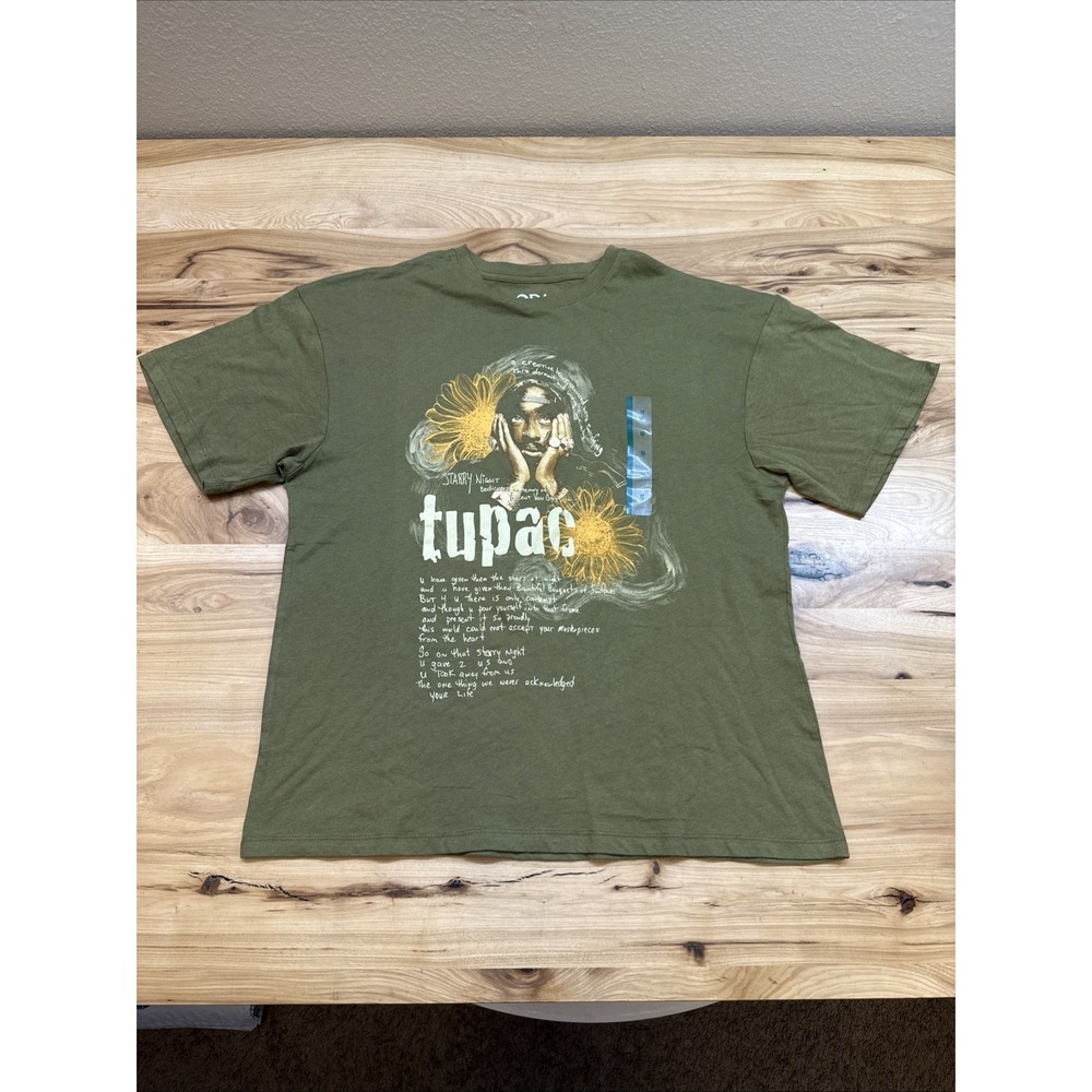 2Pac Official Store Sunflowers Green Short Sleeve T-Shirt Size Medium